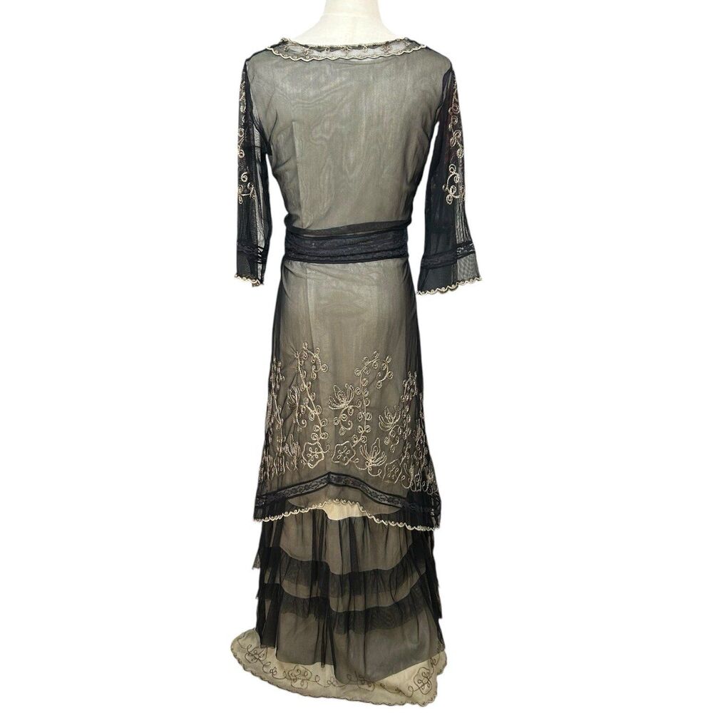 True Romance Nataya Black Empire Waist Embroidered Victorian Titanic Dress Sz M - Picture 7 of 9